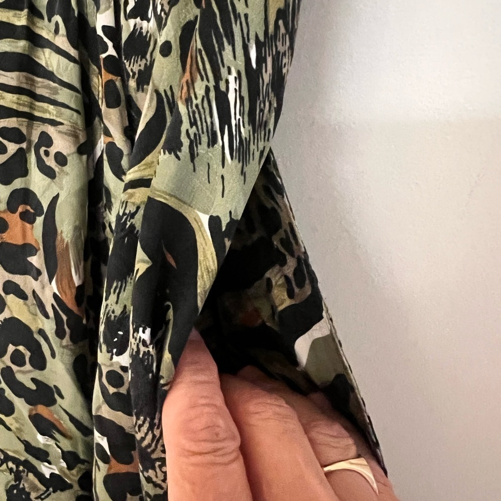 Vintage Silk Animal Print 100% Skirt Valentine Green Elastic Waist Small - Picture 5 of 7